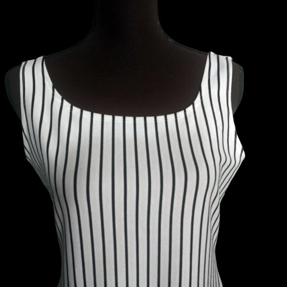 Black and White Stripe Sheath Dress, Fitted Dress, Size XL Dress, Popular Basic - Picture 3 of 9